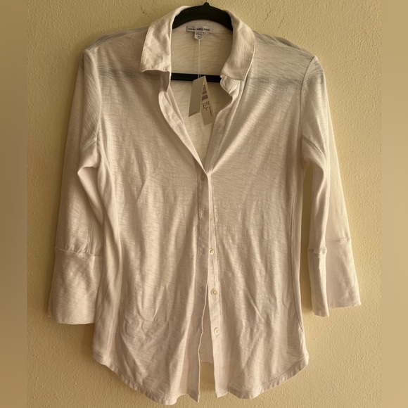 NWT $185 James Perse White Button-Down Shirt Sheer Slub Side Panel Blouse Size 3 - Picture 3 of 12